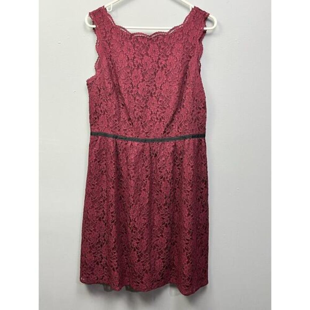 Loft Dress Womens Size 10 Burgundy Red Black‎ Sleeveless Lace V Back Sheath